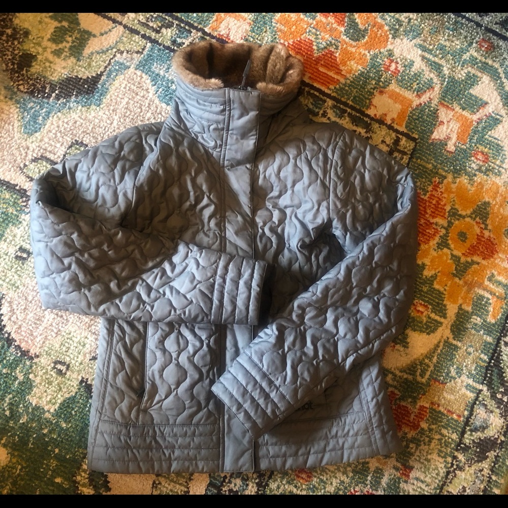 Marmot micro puff coat w/ faux fur collar